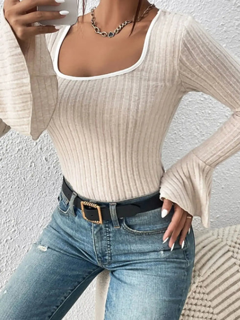 'Gwyneira' Ribbed Knit Sweater T-Shirt - Celes Fashion
